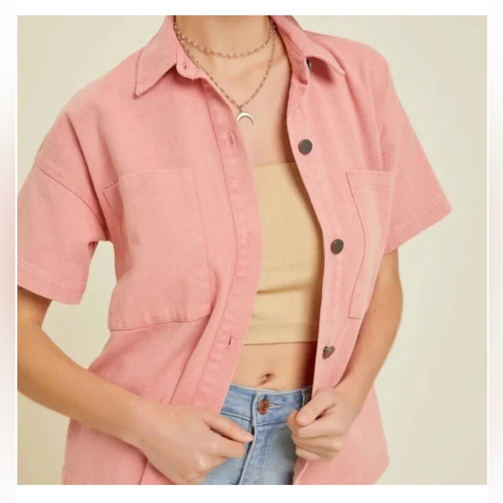 NWT Pink Jean Coral Button-Up Women's Top
